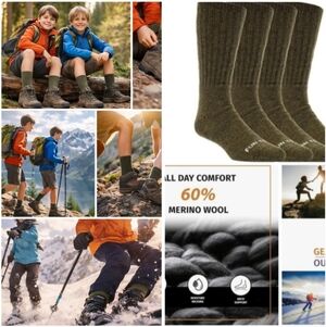 Nwt 4 Pair Merino Wool Fun Toes Kids Socks Cushioned Skiing Snow Hiking Womens